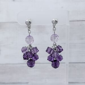 Vintage Clip On Earrings Stunning Extra Long Purple Dangle Statement